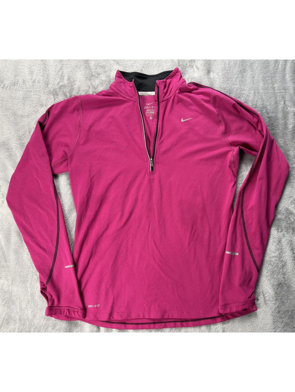 Nike DriFit M Pink Long Sleeve Running Shirt Quarter Zip Swoosh Activewear